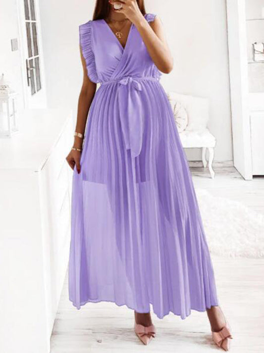 Stilla | Gravidkjole Til Talje Plisseret Volanger Elegante Fest Maxi Kjoler Kjole