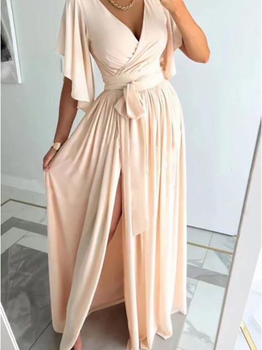 Stilla | Gravidkjole Med Bælte Elegante Gravid Maxi Kjoler Dress