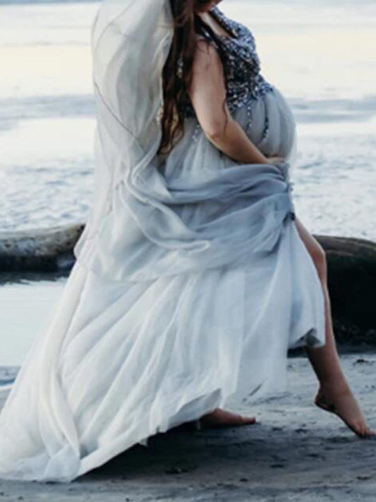 Stilla | Patchwork Pailletter Side Split Tulle Elegante Fine Kjoler Premaman Kjole