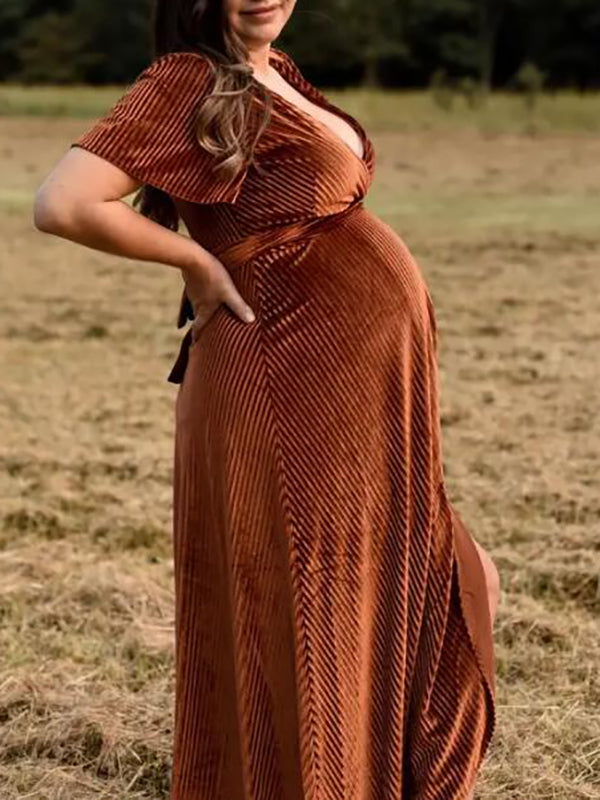 Stilla | Gravidkjole in En Farve Unik Talje Slids Maternity Kjoler Elegante Gravidkjoler