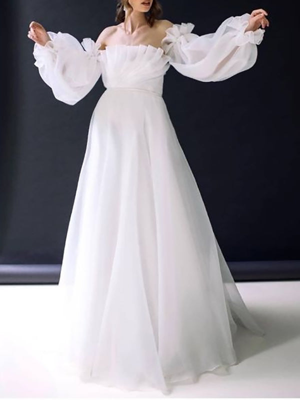 Stilla | Gravidkjole Til Hvid Åbne Skuldre Net Plisseret Bådudskæring Elegante Kjoler Til Graviditet Elegant