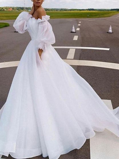 Stilla | Gravidkjole Til Hvid Åbne Skuldre Net Plisseret Bådudskæring Elegante Kjoler Til Graviditet Elegant