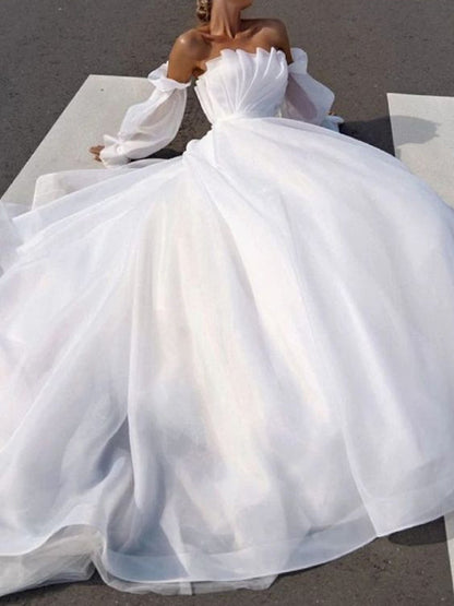 Stilla | Gravidkjole Til Hvid Åbne Skuldre Net Plisseret Bådudskæring Elegante Kjoler Til Graviditet Elegant