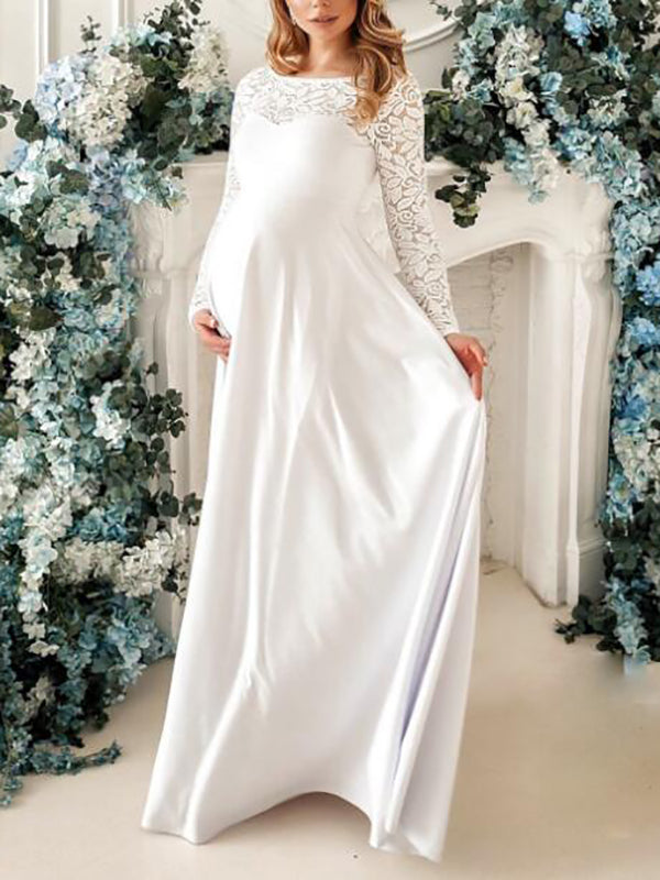 Stilla | Graviditetskjole Til Patchwork Blonder Elegante Gravid Maxi Kjoler Kjole