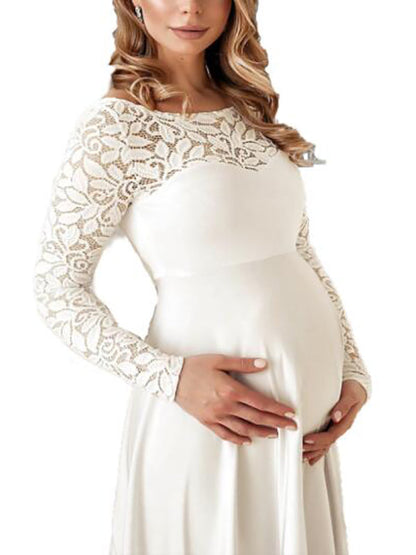 Stilla | Graviditetskjole Til Patchwork Blonder Elegante Gravid Maxi Kjoler Kjole