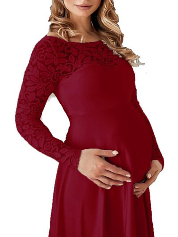 Stilla | Graviditetskjole Til Patchwork Blonder Elegante Gravid Maxi Kjoler Kjole