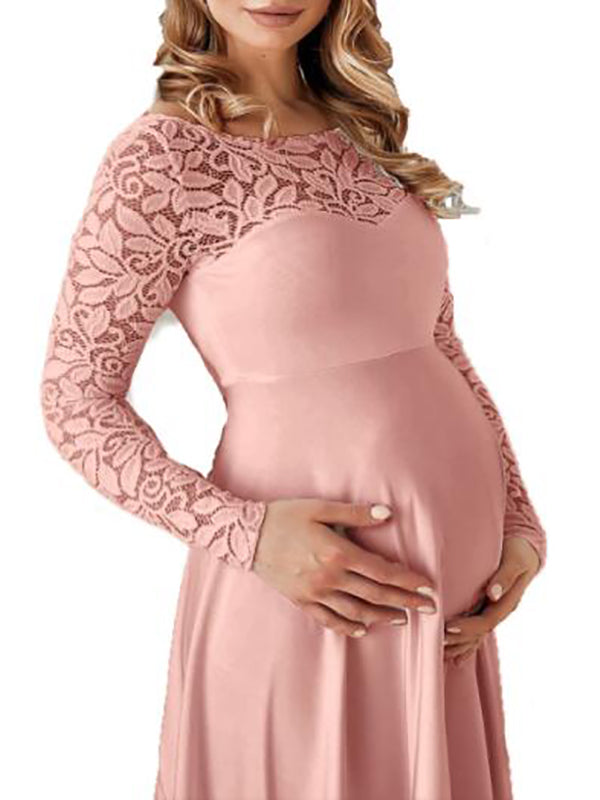 Stilla | Graviditetskjole Til Patchwork Blonder Elegante Gravid Maxi Kjoler Kjole