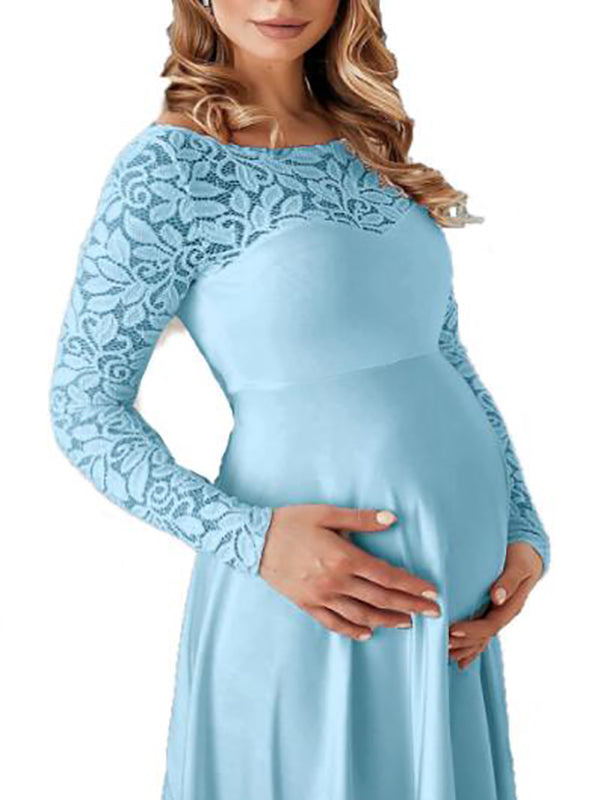 Stilla | Graviditetskjole Til Patchwork Blonder Elegante Gravid Maxi Kjoler Kjole