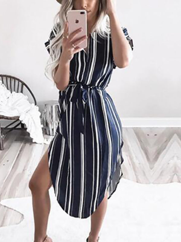 Stilla | Gravidkjole Til a Striber Bælte Kontor Casual Gravid Maxi Kjoler Kjole