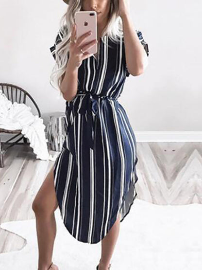 Stilla | Gravidkjole Til a Striber Bælte Kontor Casual Gravid Maxi Kjoler Kjole