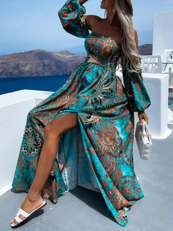 Stilla | Kjole Til Gravide for Floral Print Boat Neck Maternity Bohemia Maxi Dresses Dress