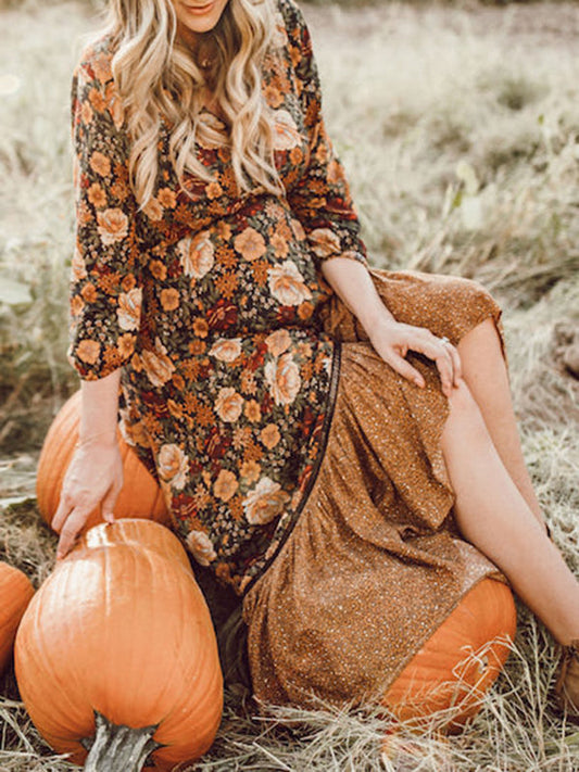 Stilla | Gravidkjole Til Blomstret Print Flæser Bælte Kort Foran Lang Bageste Elegante Gravidkjoler