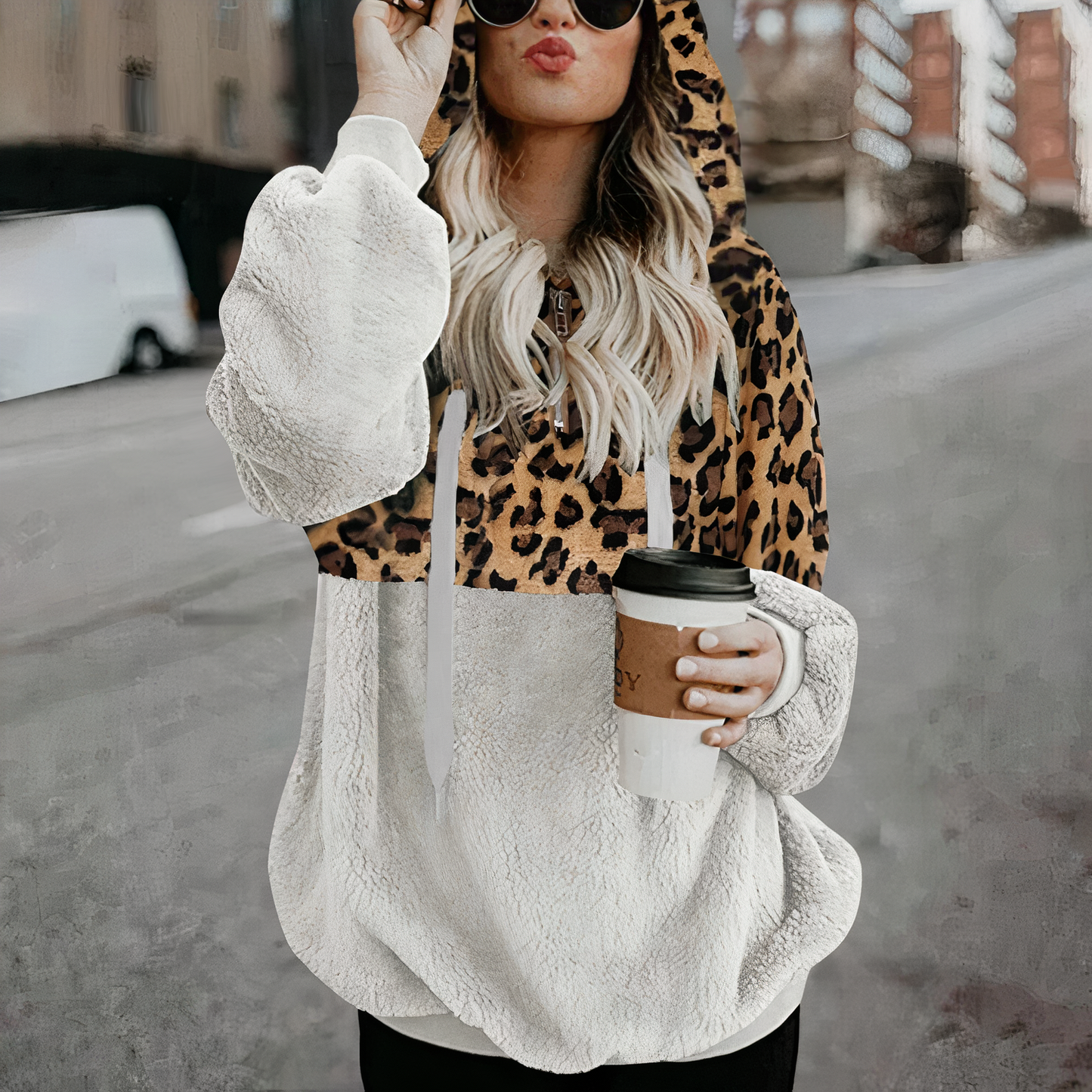 Stilla | Sweatshirt med leopardmønster i fleece