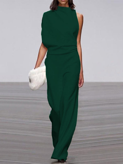 Stilla | Dame Jumpsuit Med Rund Halsudskæring, Armfri Og Bred Ben