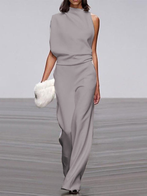 Stilla | Dame Jumpsuit Med Rund Halsudskæring, Armfri Og Bred Ben