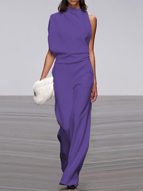 Stilla | Dame Jumpsuit Med Rund Halsudskæring, Armfri Og Bred Ben