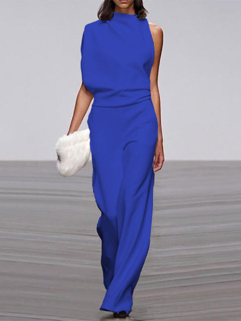 Stilla | Dame Jumpsuit Med Rund Halsudskæring, Armfri Og Bred Ben