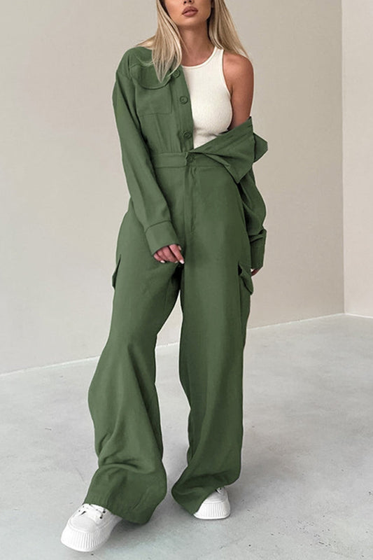 Stilla | Enkle Cargo Jumpsuits Med Knapper og Lange Ærmer