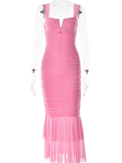 Stilla | Lang Kjoler Til Gravide Ceremonier Elegante Tynd Cocktail Fest Folder Volang Gravidkjole