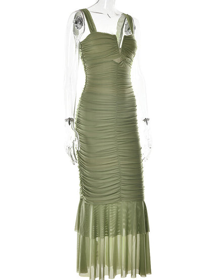 Stilla | Lang Kjoler Til Gravide Ceremonier Elegante Tynd Cocktail Fest Folder Volang Gravidkjole