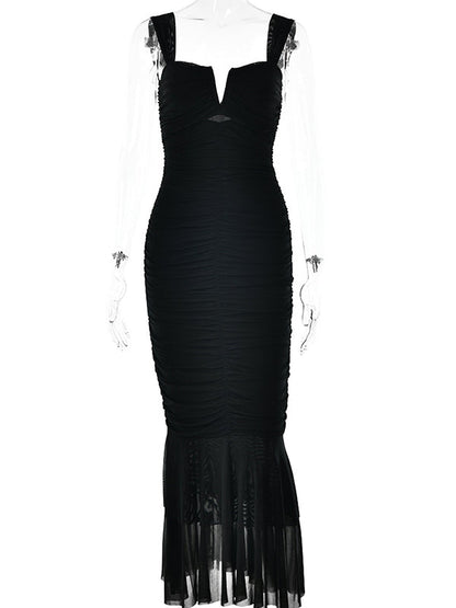 Stilla | Lang Kjoler Til Gravide Ceremonier Elegante Tynd Cocktail Fest Folder Volang Gravidkjole