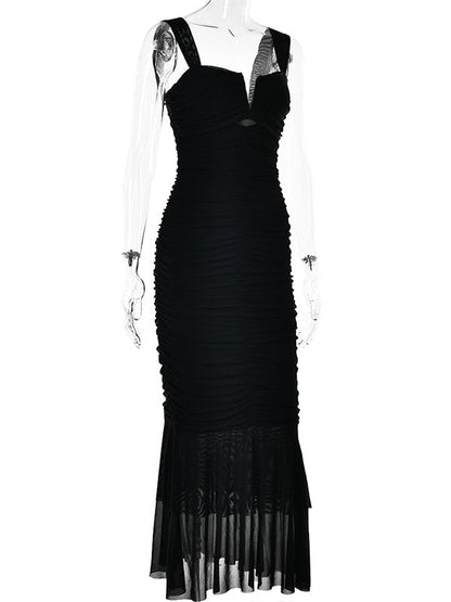 Stilla | Lang Kjoler Til Gravide Ceremonier Elegante Tynd Cocktail Fest Folder Volang Gravidkjole