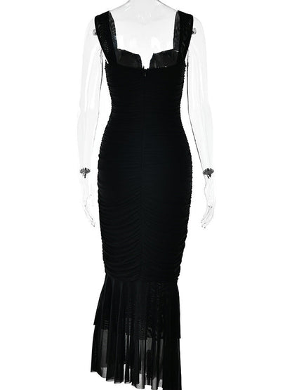 Stilla | Lang Kjoler Til Gravide Ceremonier Elegante Tynd Cocktail Fest Folder Volang Gravidkjole