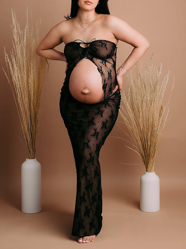 Stilla | 2 Stykker Den Elegante Mode Lace Volante Ferie Kugle Maxi Kjoler Fotografering Premaman