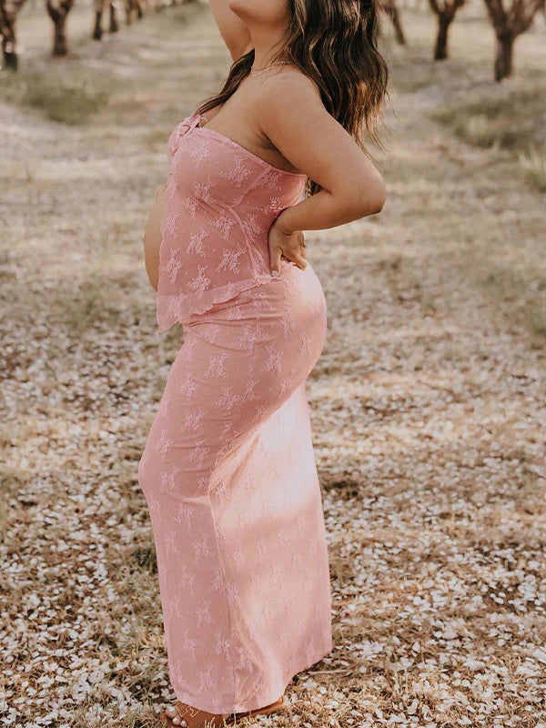 Stilla | 2 Stykker Den Elegante Mode Lace Volante Ferie Kugle Maxi Kjoler Fotografering Premaman