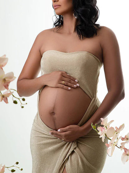Stilla | Enkelt Farve Uden Stropper Uden Ærmer Side Slids Maxi Gravidkjoler