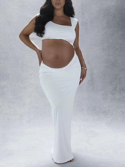 Stilla | Bianco Hulmønster Uregelmæssig Tynd Maxi Maternity Kjoler