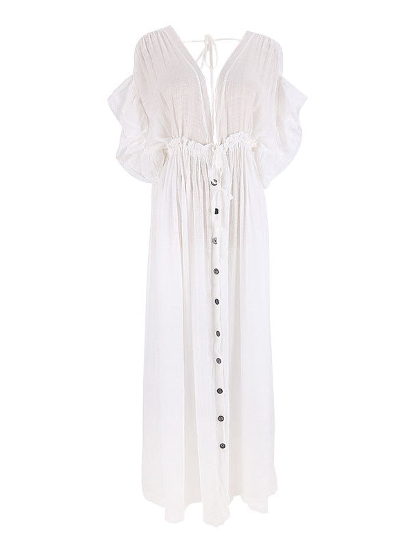 Stilla | Graviditetskjole Hvid Deep V-knapper Boheme Strand Bikini Kjole Fra Blusen Kjoler Til Fotoshoots