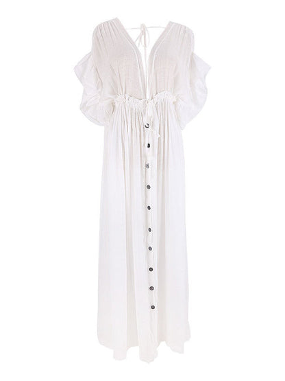 Stilla | Graviditetskjole Hvid Deep V-knapper Boheme Strand Bikini Kjole Fra Blusen Kjoler Til Fotoshoots