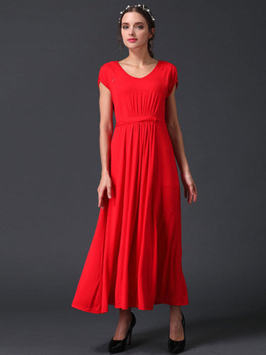 Stilla | Enkelt Farve Elastisk in Livet V-udsnit Elegante Amning Graviditet Maxi Maternity Kjoler