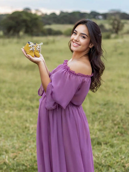 Stilla | Viola Chiffon Elegante Skuldre Uden Ryg Nederdel Strand Ferie Boheme Maxi Kjoler Fotografi Graviditetskjolet