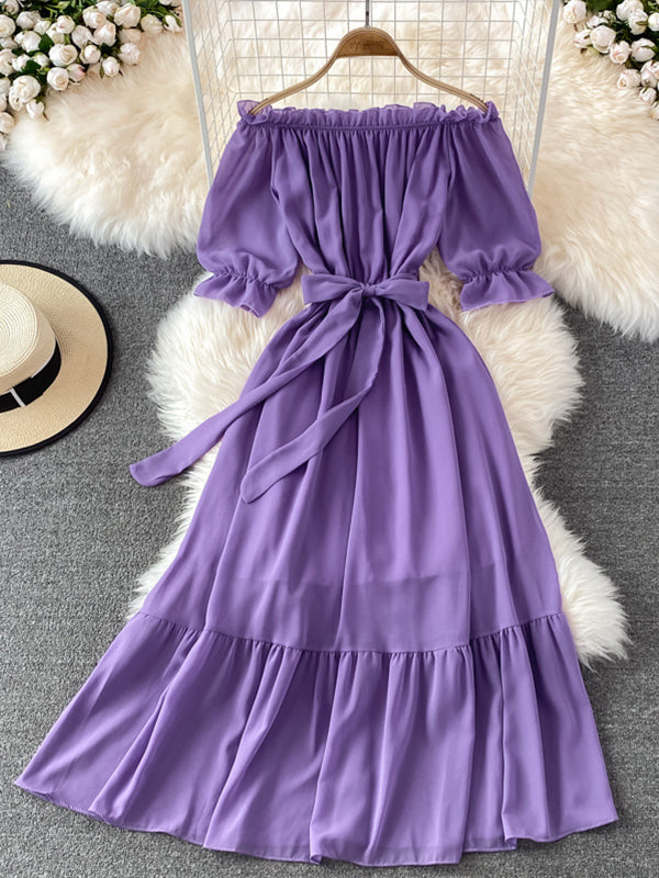 Stilla | Viola Chiffon Elegante Skuldre Uden Ryg Nederdel Strand Ferie Boheme Maxi Kjoler Fotografi Graviditetskjolet