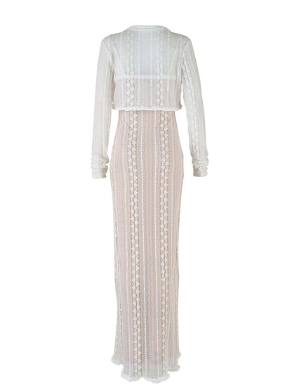 Stilla | Abrikos Dantel 2 Stykker Side Slids V-hals Underkjole Maxi Kjoler Elegante Fotografiske Premamma