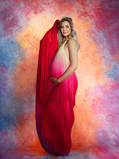 Stilla | Rød Farvegradient Chiffon Elegante Halssnor Strand Ferie Boheme Maxi Gown Gravidkjoler