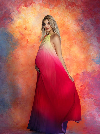 Stilla | Rød Farvegradient Chiffon Elegante Halssnor Strand Ferie Boheme Maxi Gown Gravidkjoler