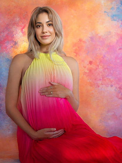 Stilla | Rød Farvegradient Chiffon Elegante Halssnor Strand Ferie Boheme Maxi Gown Gravidkjoler