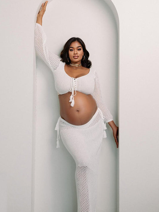 Stilla | Hvid Tynd 2 Stykker Gennemsigtig Stof Snøre Fiskerhalebeach Ferie Maxi Kjoler Fotografisk Gravidkjole