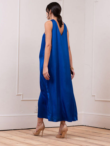 Stilla | Blu Navy Snøring in Halsen Offentlig Skuldre Cocktail Midi Festkjoler Gravid