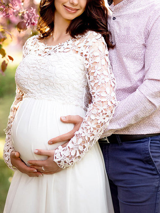 Stilla | Patchwork Rundhalset Elegante Mode Kjoler Til Fotoshoots in Blonder