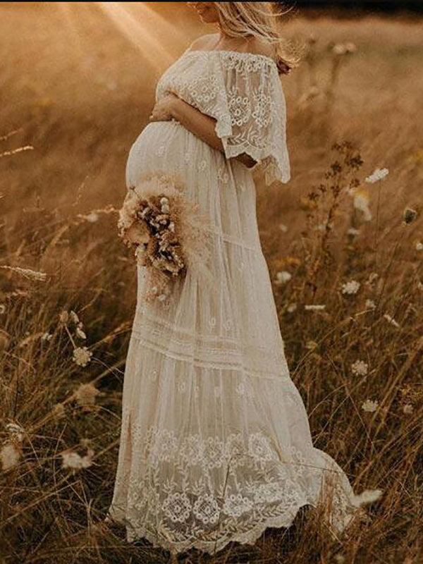 Stilla | Kjole Premaman Blonde Skulder Uden Maxi Kjole Premaman Elegante Blonde Kjole Fotografering Kjole