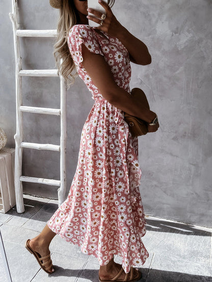 Stilla | Maxi Kjoler Til Gravide Med Korte Ærmer, V-hals Og Blomsterbånd