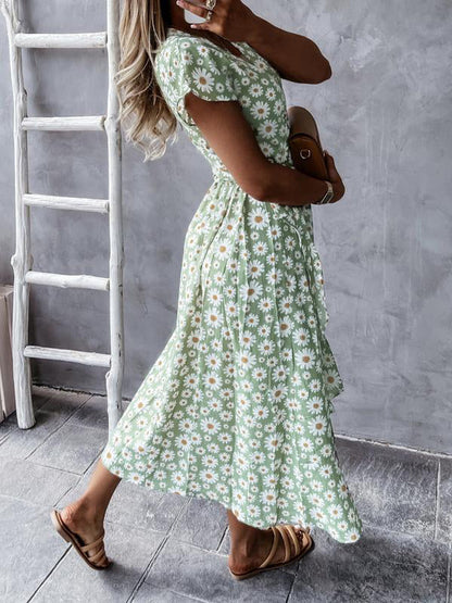 Stilla | Maxi Kjoler Til Gravide Med Korte Ærmer, V-hals Og Blomsterbånd