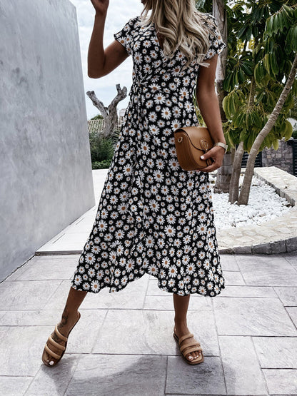 Stilla | Maxi Kjoler Til Gravide Med Korte Ærmer, V-hals Og Blomsterbånd