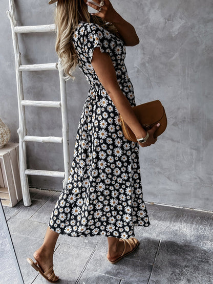 Stilla | Maxi Kjoler Til Gravide Med Korte Ærmer, V-hals Og Blomsterbånd