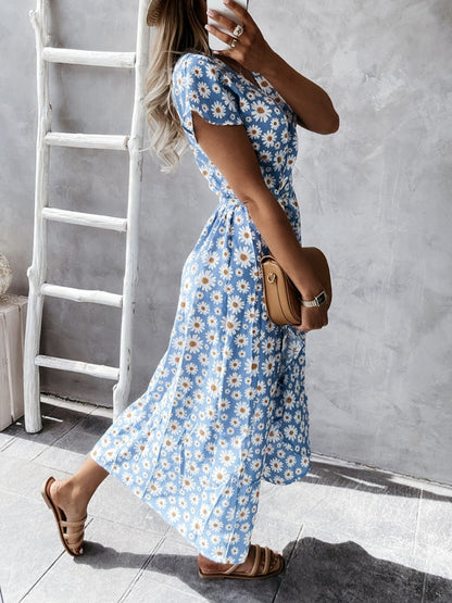 Stilla | Maxi Kjoler Til Gravide Med Korte Ærmer, V-hals Og Blomsterbånd