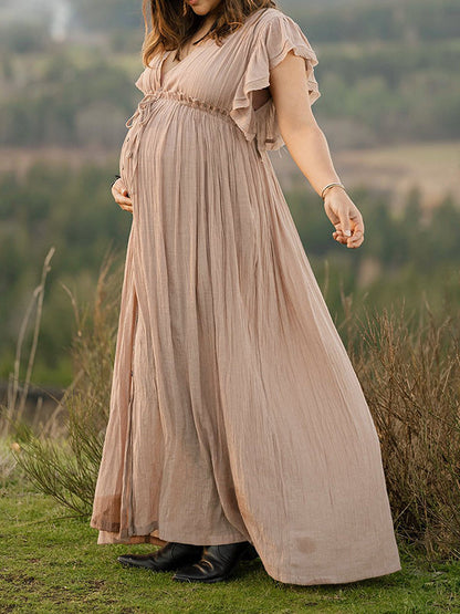 Stilla | Gravidkjoler Til Fotoshoots, Maxikjoler in Musselin Med Snor, Enkeltknap, Babybule